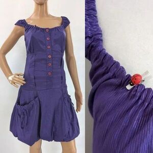 Vintage 1980s Joana Dress Bubble Hem Puff Purple Cottagecore Lady Bug Size 6